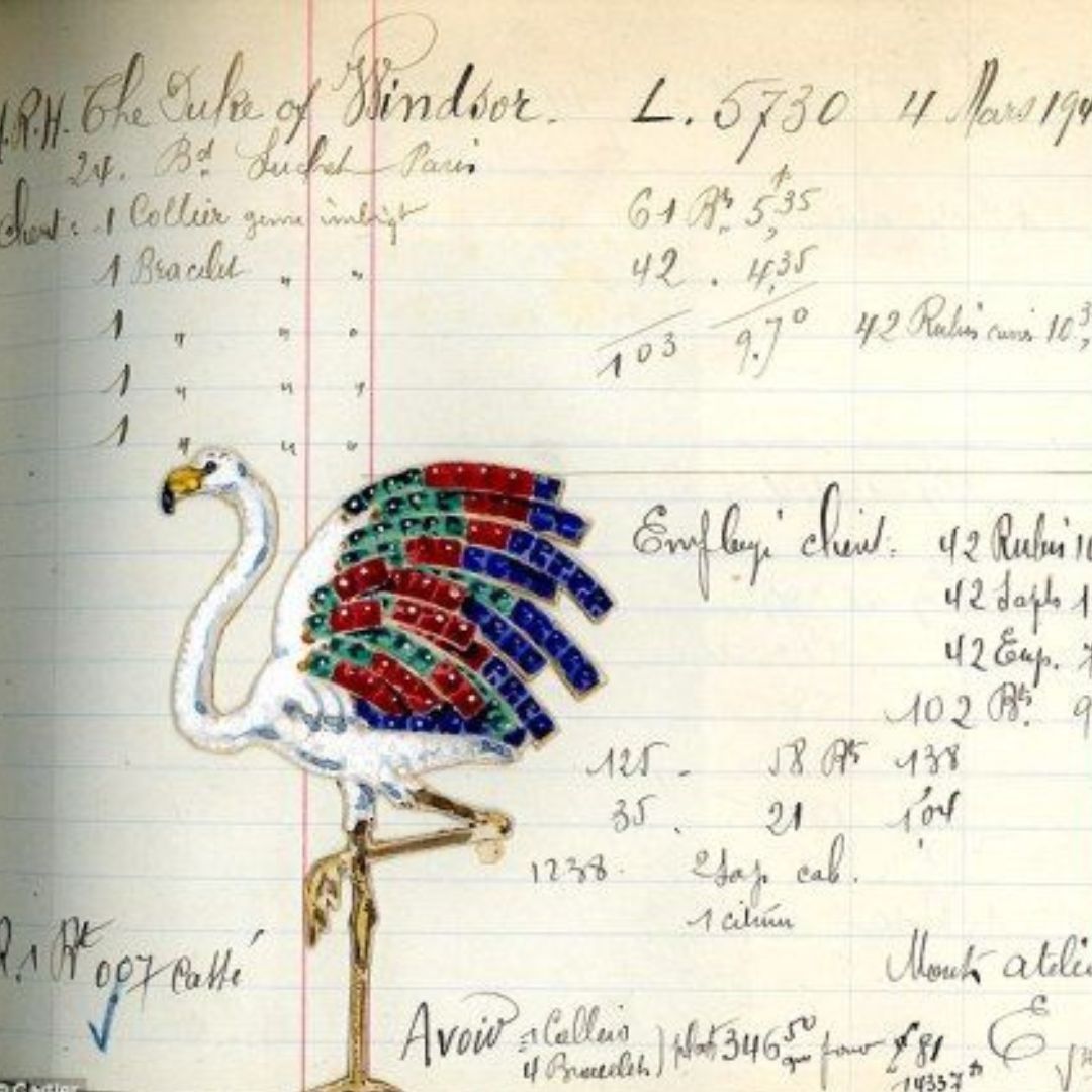 Cartier sketch of the flamingo brooch designed for the duchess of Windsor