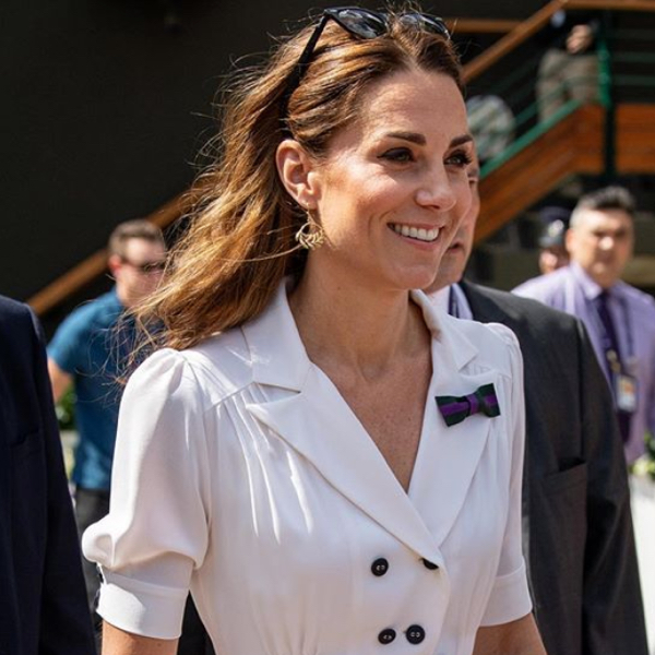 Kate Middleton wearing a white summer dress at Wimbledon.