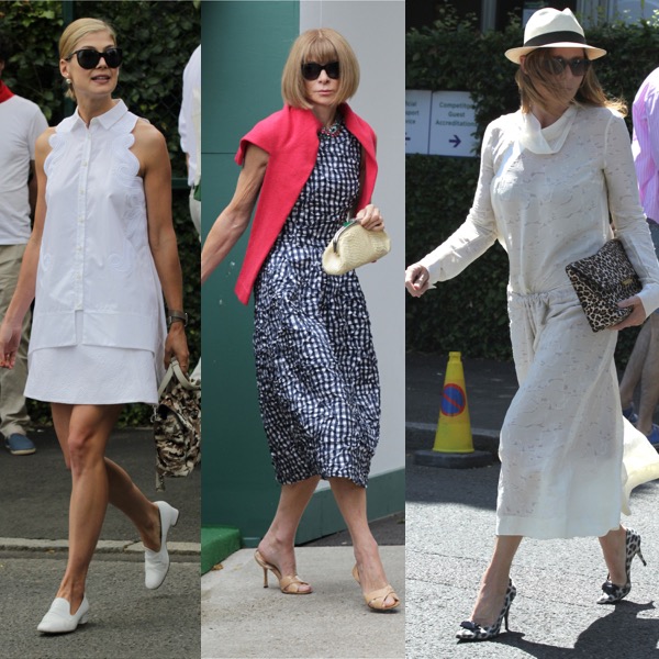 rosamund pike, Anna Wintour and Carole Middleton arriving at the tennis tournament in Wimbledon