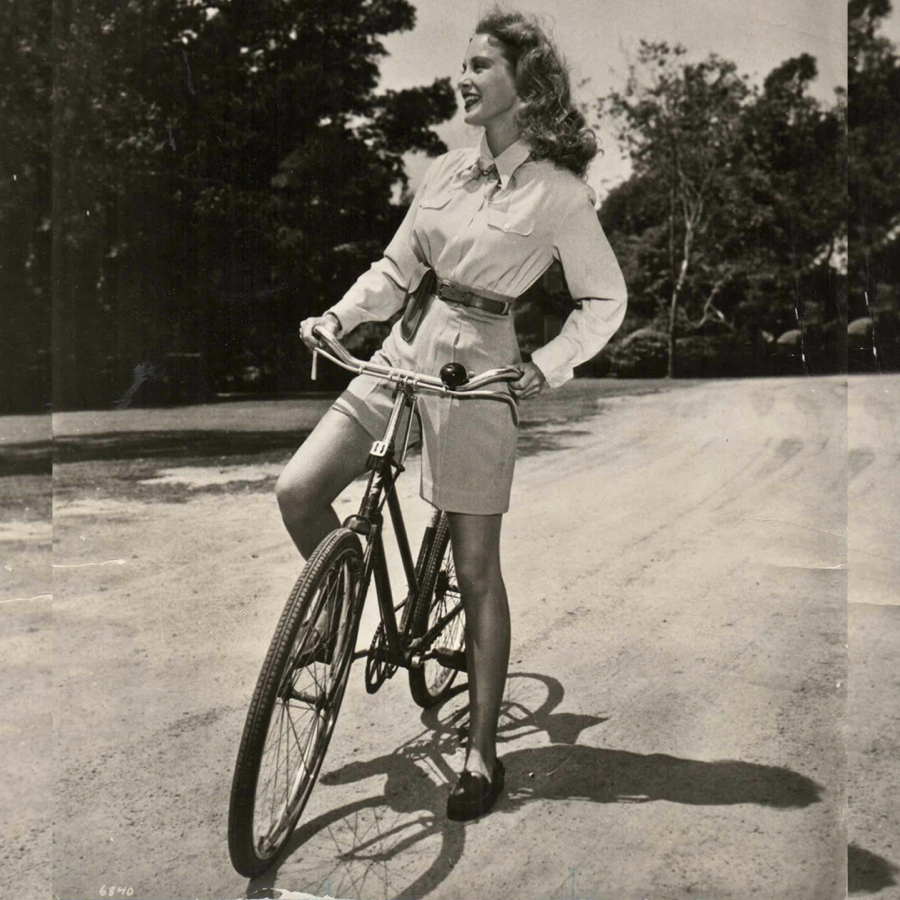 Actress Janet Leigh on her bike in 1947 at MGM studios