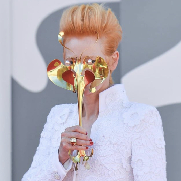 Tilda Swinton in one of the best looks at Venice Film Festival, the first pandemic red carpet event.