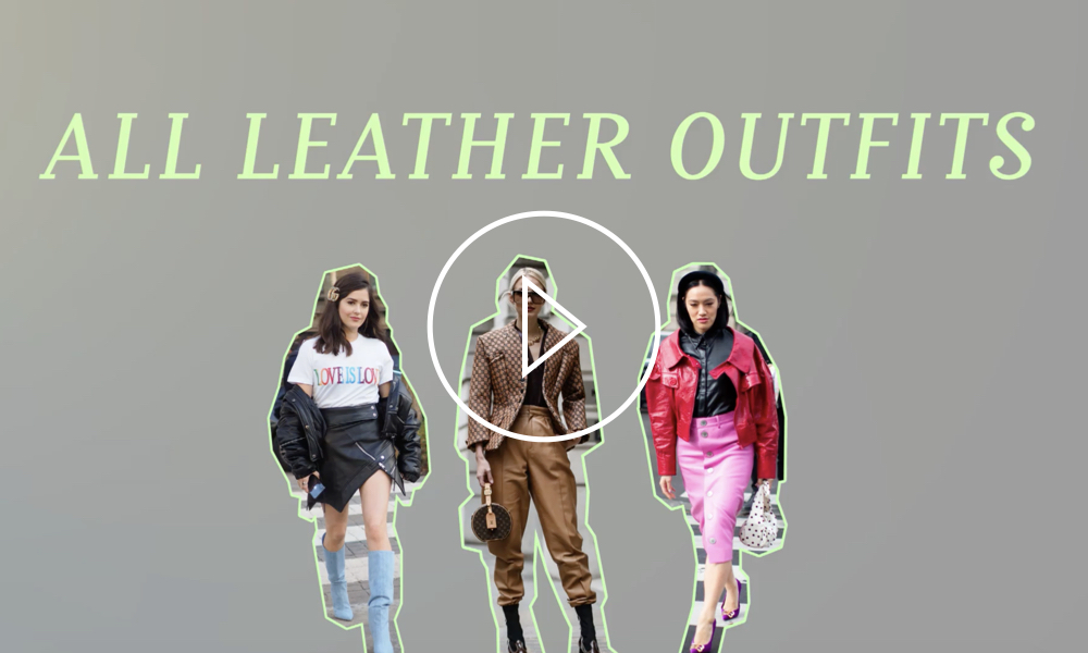 Three fashionistas wearing the all-leather trend outfit that emerged from many fashion week street style