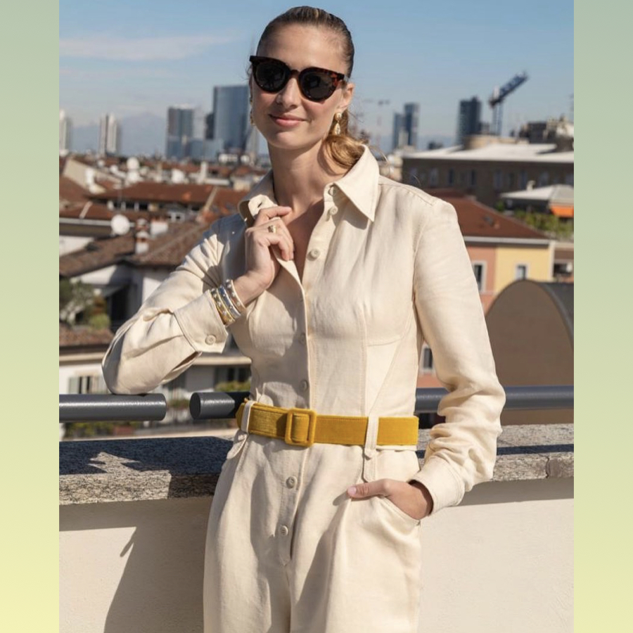 Beatrice Borromeo wears the latest Alberta Ferretti Spring Summer 2021 collection.