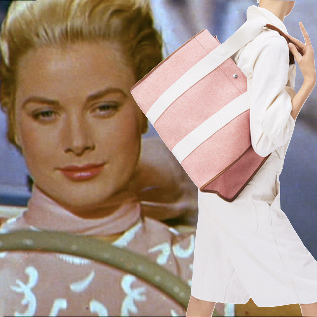 Collage showing Princess Gracie Kelly and Rue de Verneuil bag