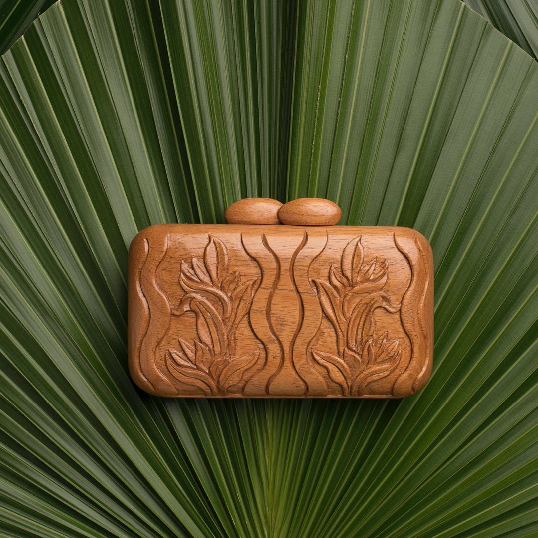 Brazilian handmade inlay wood clutch.