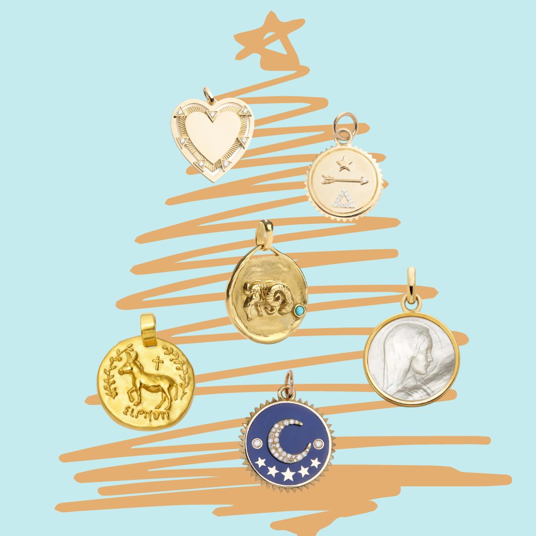 collage with a christmas tree and golden medallions