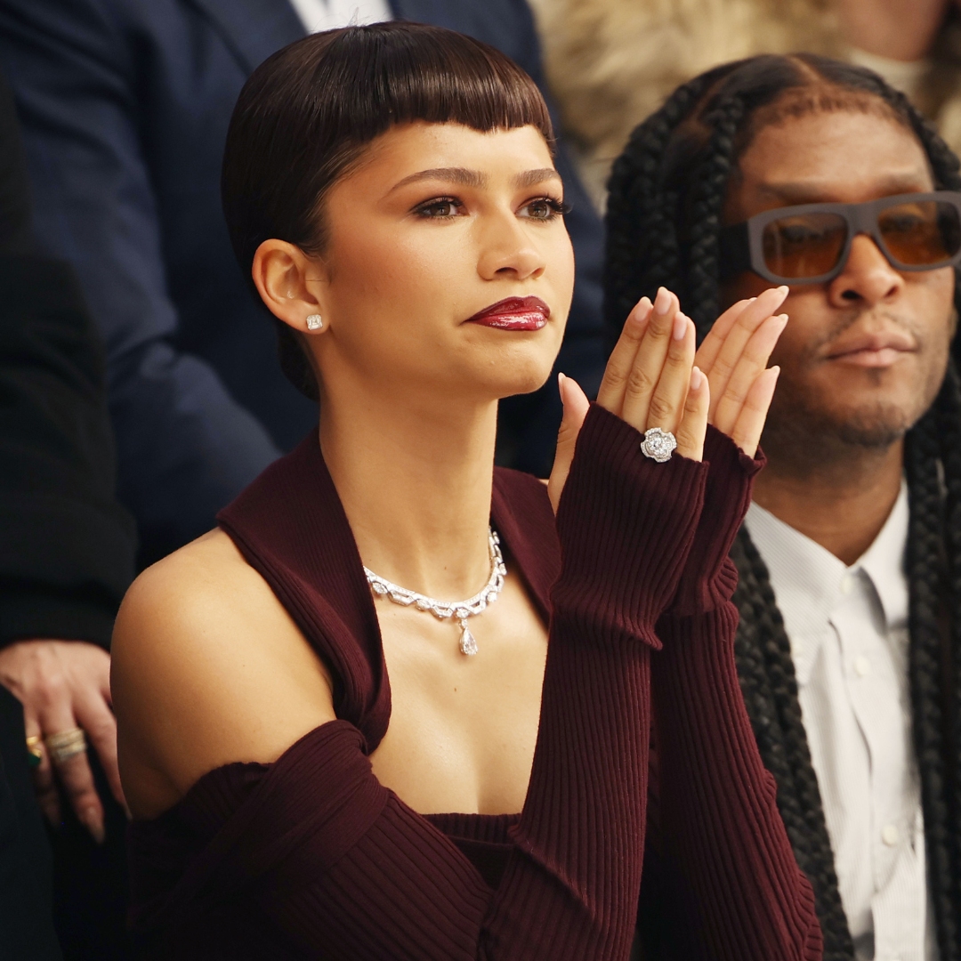 Zendaya attended Fendi show at Paris Haute Couture Fashion Week-she is wearing a brown Fendi dress and Bulgari Jewellery