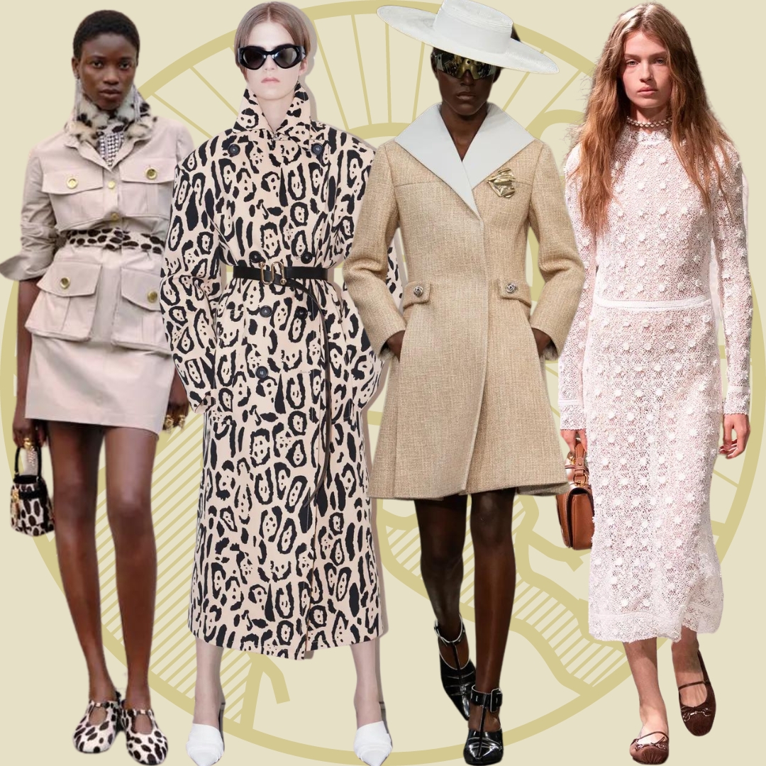 collage with four models from the resort 2025- givenchy, sportmax, louis vuitton, gucci