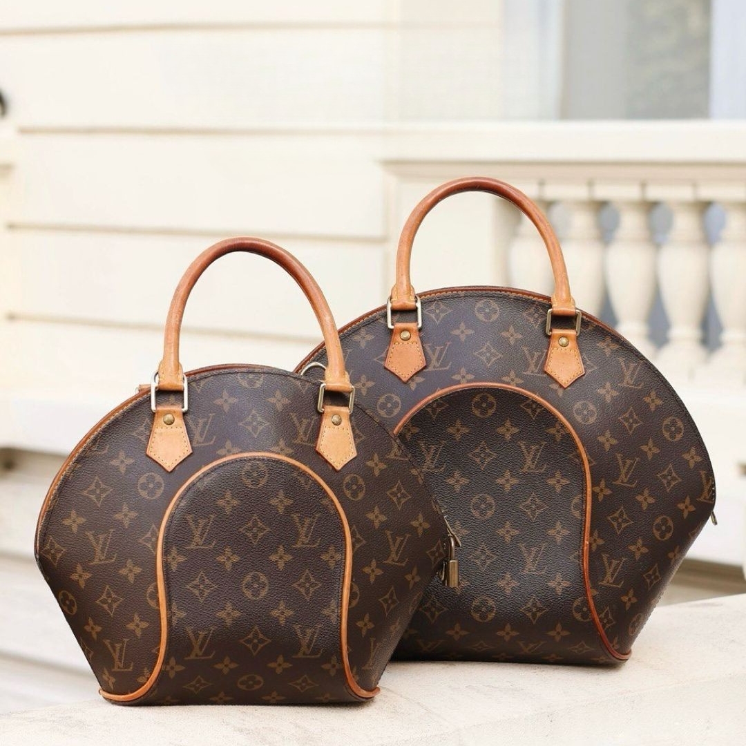 close up of two vintage louis vuitton canvas bags