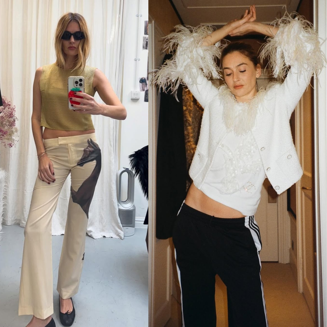 two photos of Camille Charriere wearing vintage pieces on her Instagram account