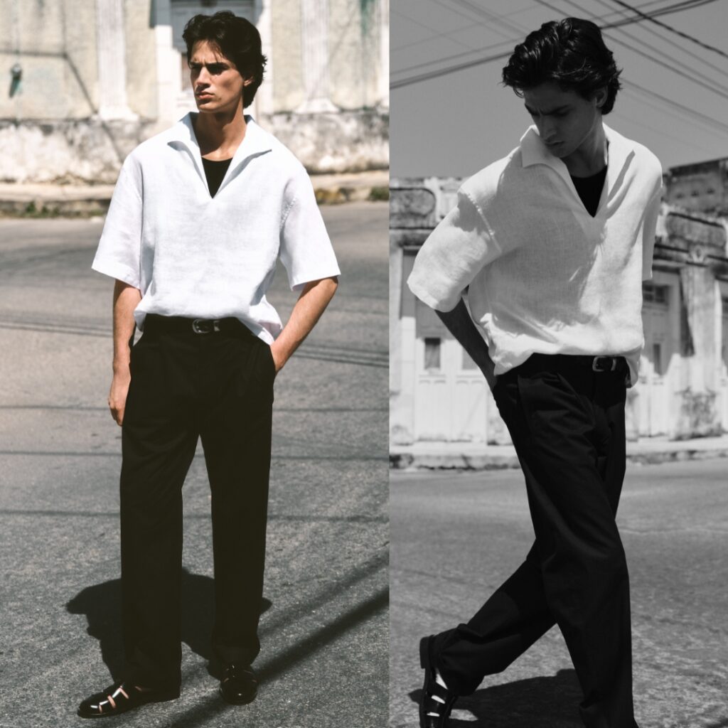 Model wearing a short sleeve shirt from COS Summer 2025 Menswear collection