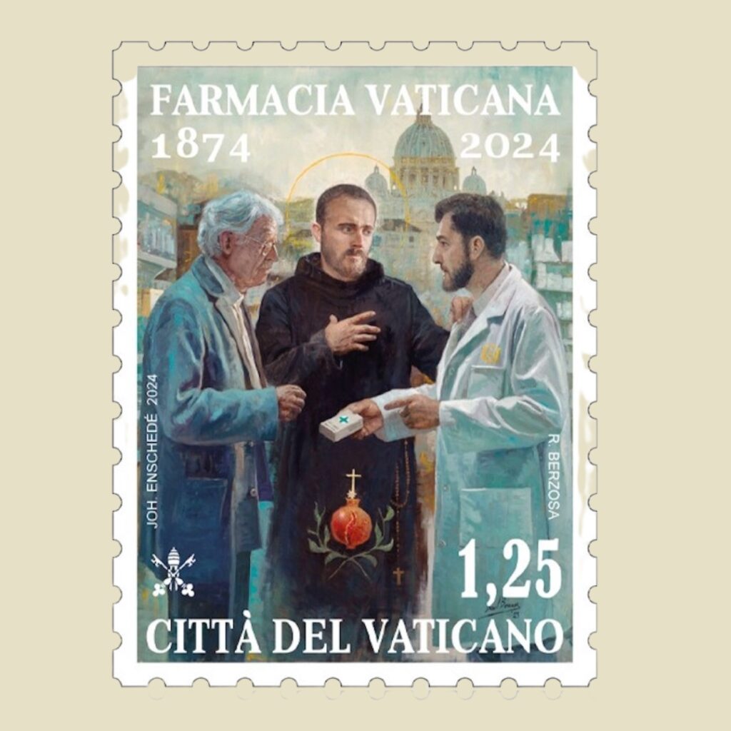 A Mail stamp celebrating 150 years of Vatican Pharmacy in 2024