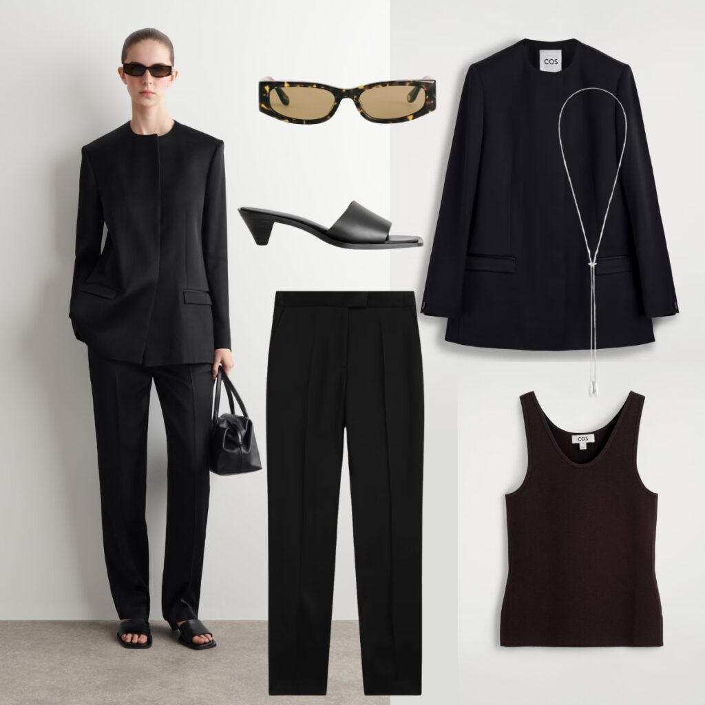 inspiration to what to wear for a job interview- collarless blazer outfit