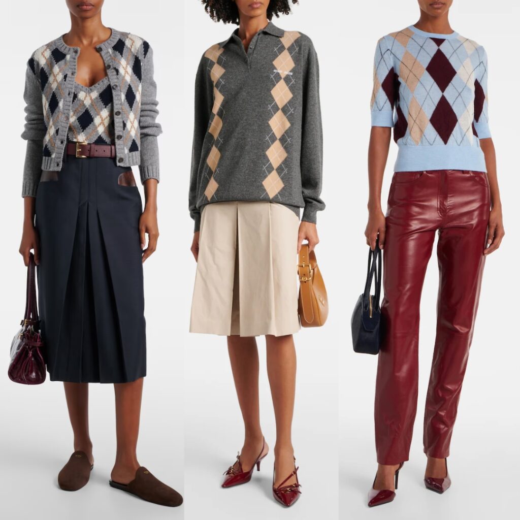Miiu miu, Prada and Khaite model wearing Argyle pullover