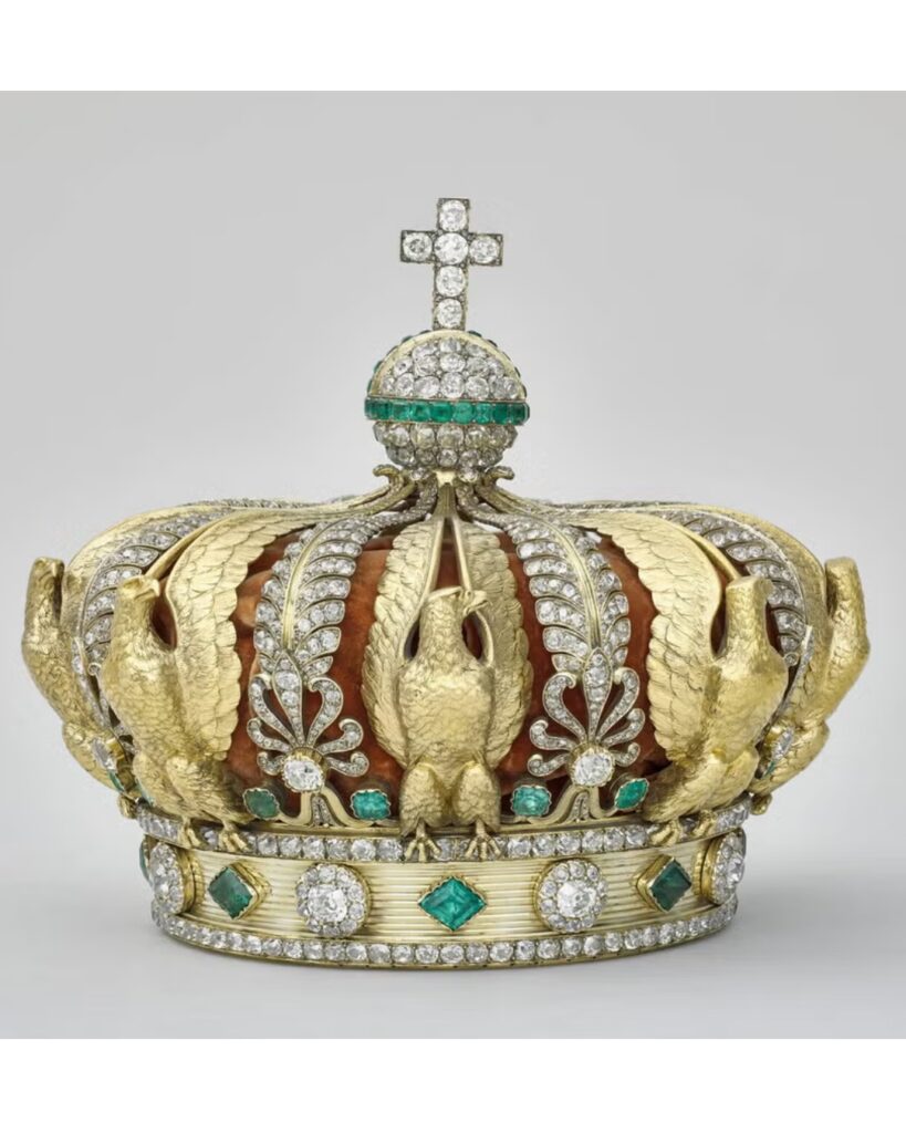 The Crown of Empress Eugénie, set with diamonds and emeralds, created by Alexandre-Gabriel Lemonnier in 1855.