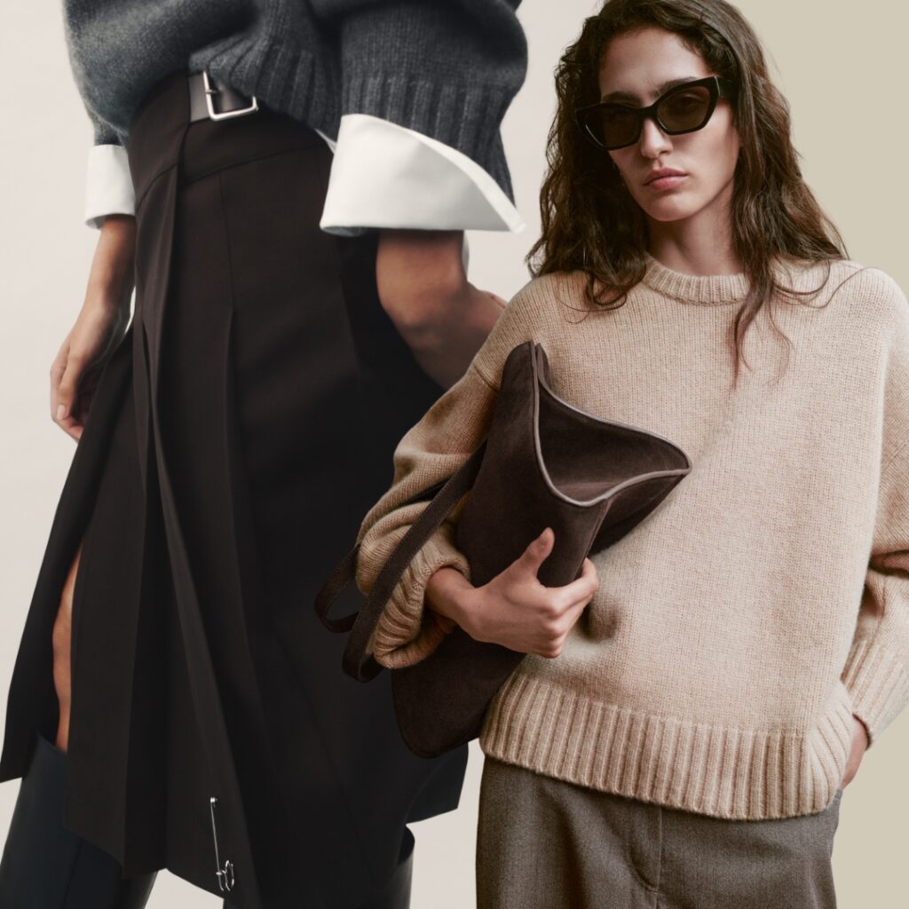 Rise brand on The Lyst Index- COS- Kilt skirt and Chunky Cashmere