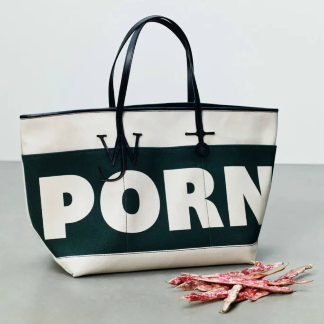 Packshot of the PORN tote bag from JW Anderson FW26 collection