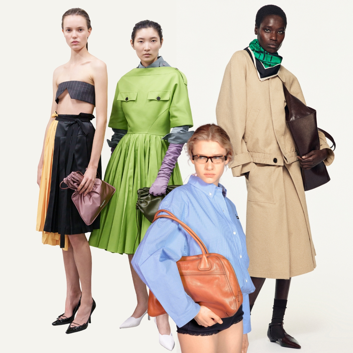 collage with bags spring 2026- COS, Prada, Miu Miu