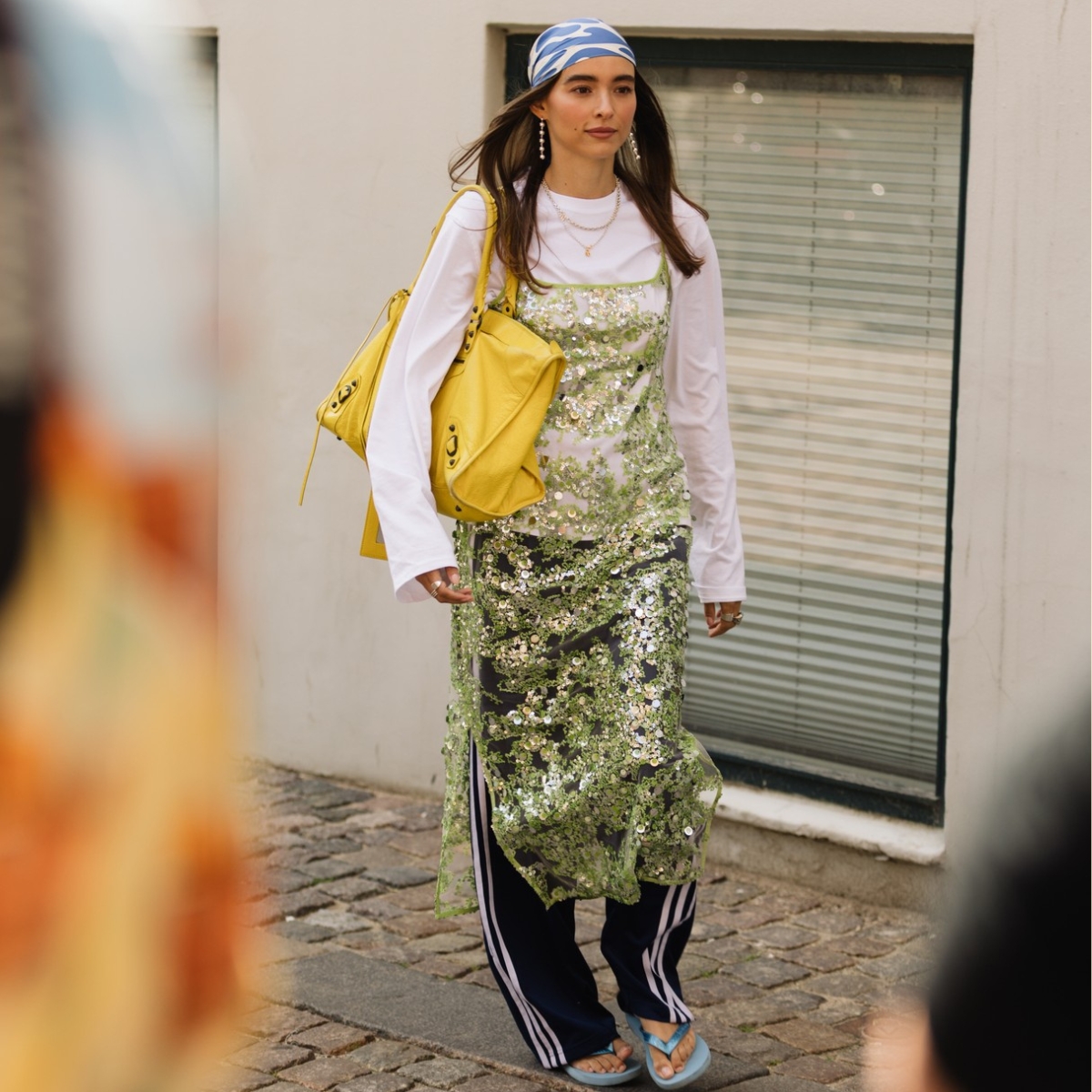 fashionista at Copenhagen Fashion Week carrying a XL Le City bag from Balenciaga