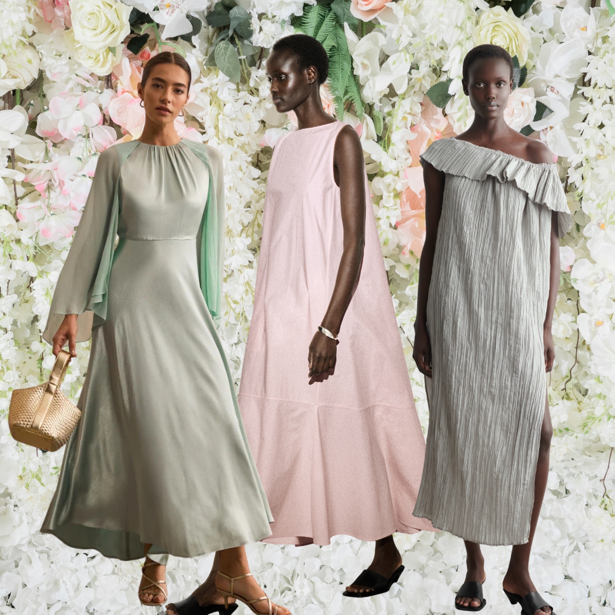 three examples of different wedding looks for a different wedding venues