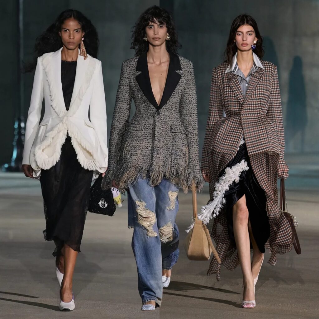 Dior Cruise 2027 - three looks with models wearing bar hackets