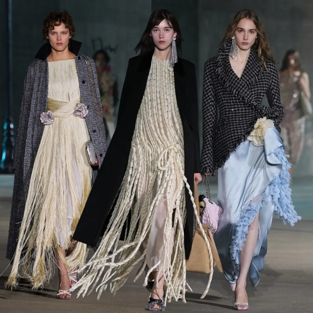 Dior Cruise 2027 - three looks exploring fringes